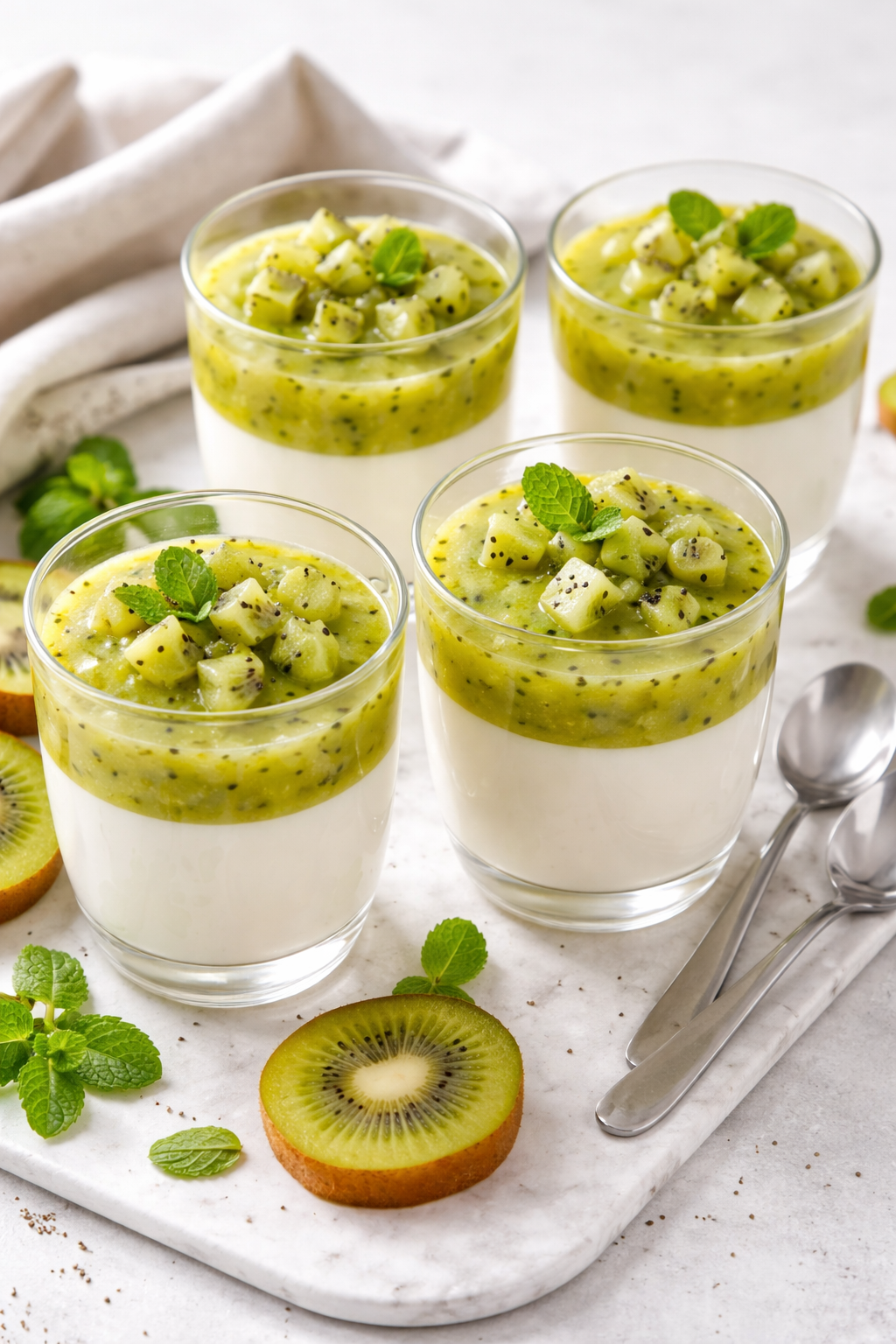 Panna cotta au lait écrémé et purée de kiwi