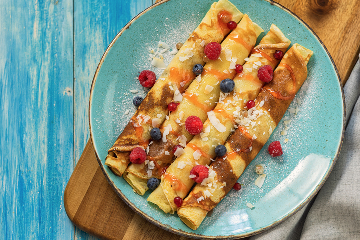 Sweet homemade crepes with fresh berries