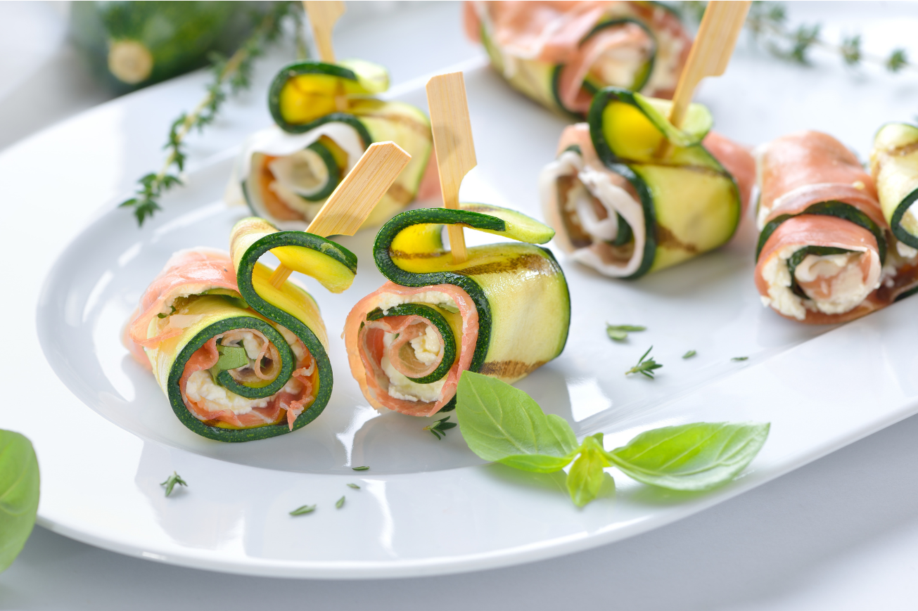 Roulés de courgette au jambon et fromage frais léger